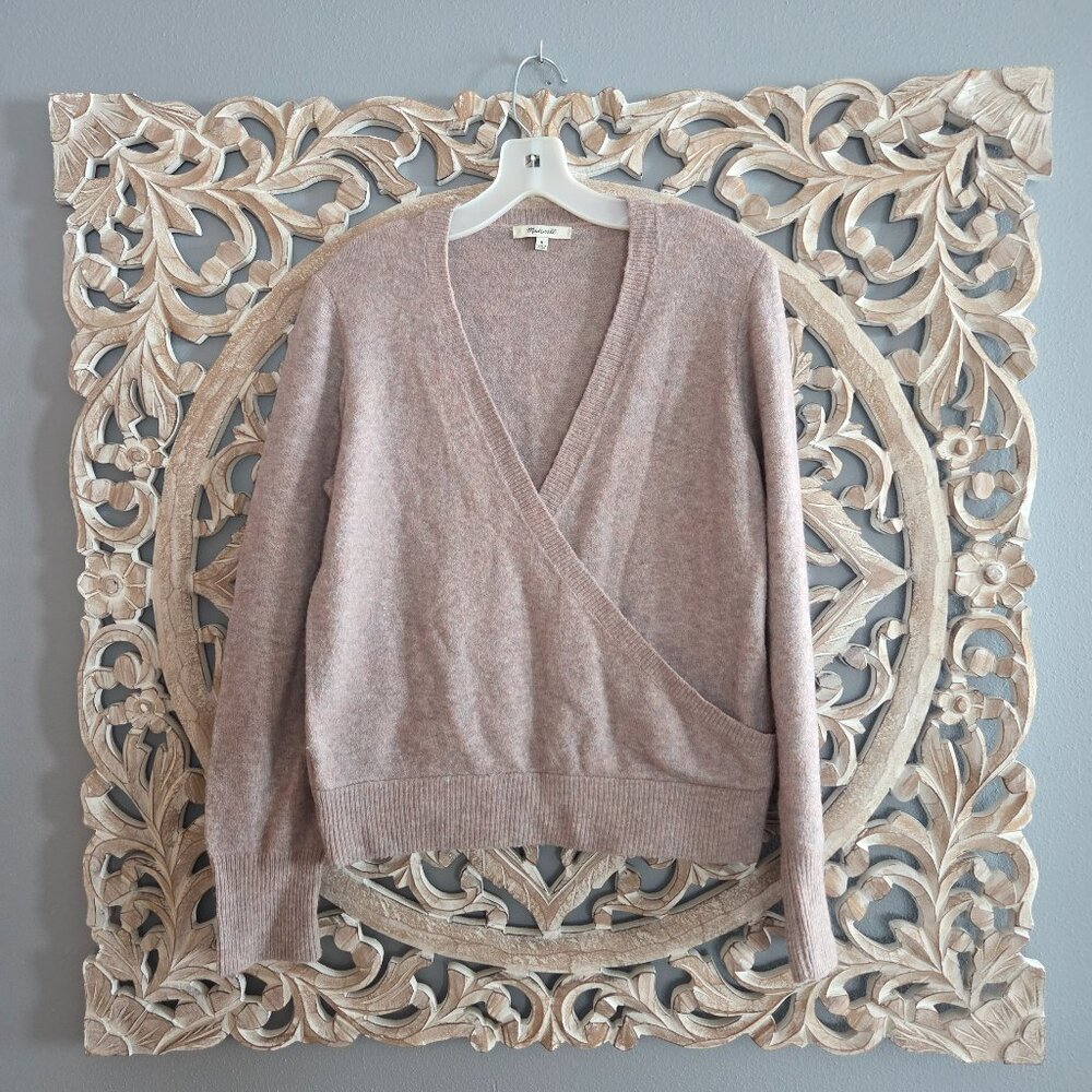 Madewell Wrap-Front Pullover Sweater in Coziest Yarn Lilac Medium